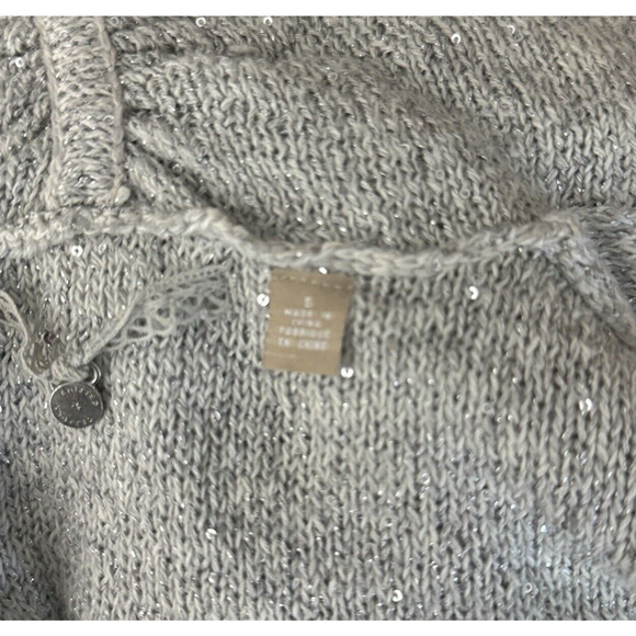 Anthropologie Knitted & Knotted Sweater Women Small Gray Open Knit Shimmmer Boho - Picture 8 of 10
